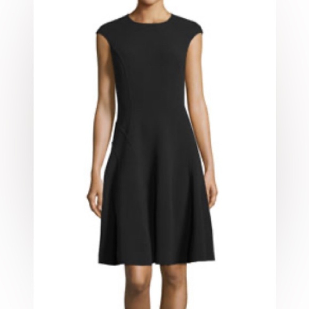 Anne KLEIN CAP SLEEVE TEXTURED A-LINE BLACK DRESS SIZE 10